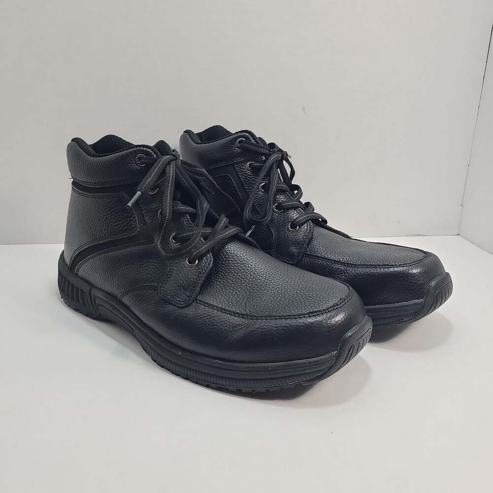 Orthofeet Men's Comfortable Black Leather Lace-Up Ankle Chukka Boots 10.5 D
